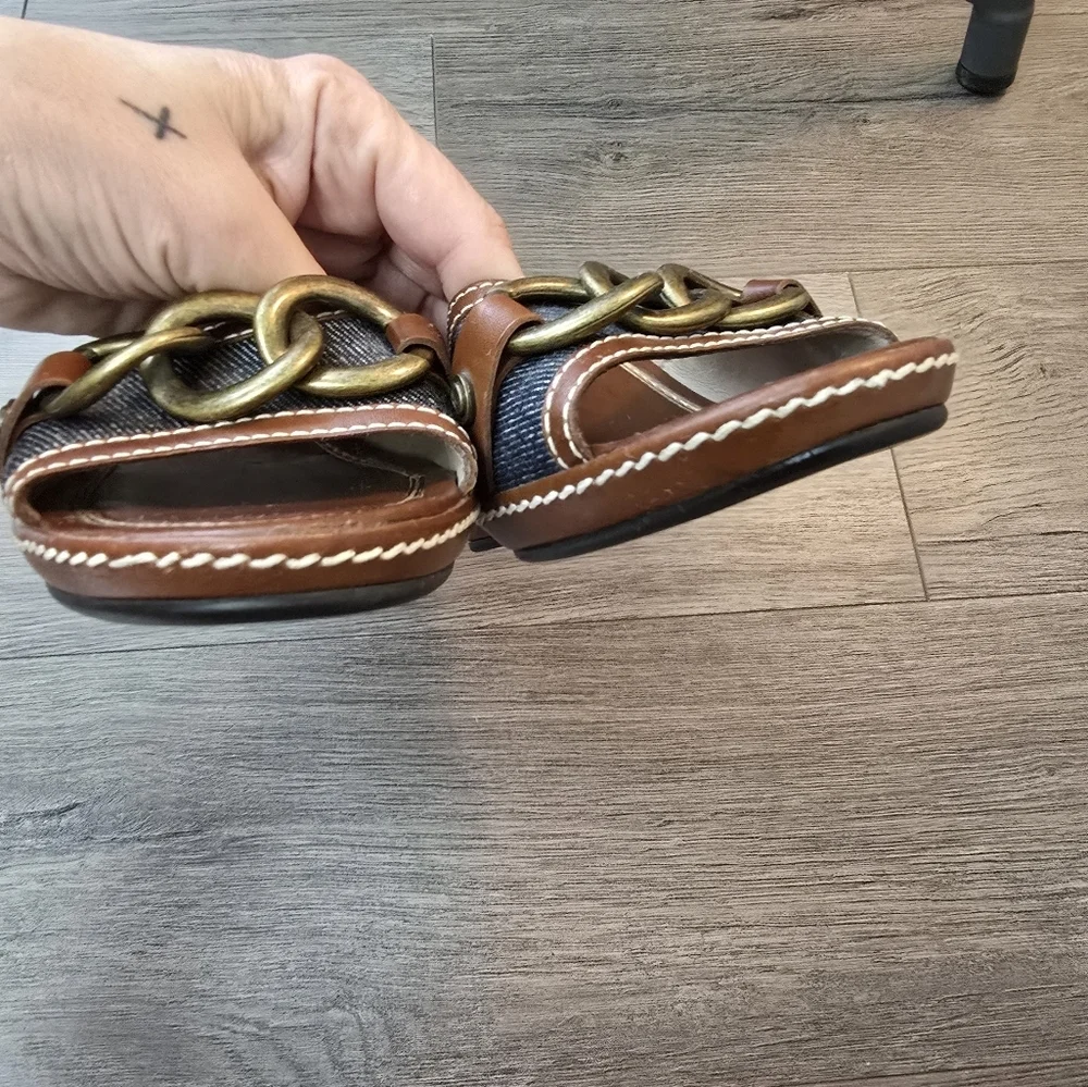 Cole Haan Leather Denim Metal Detail Wedges Ladies Size 7.5